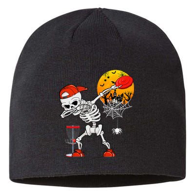 Dabbing Skeleton Playing Disc Golf Halloween Player Coach Sustainable Beanie