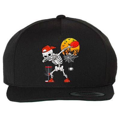 Dabbing Skeleton Playing Disc Golf Halloween Player Coach Wool Snapback Cap