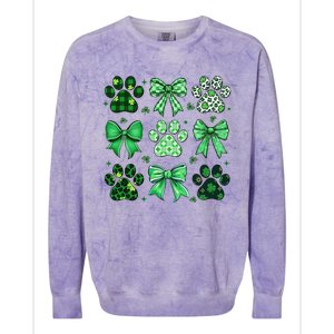 Dog St Patricks Day Coquette Dog Cat Paw Shamrock Leopard Colorblast Crewneck Sweatshirt