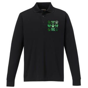 Dog St Patricks Day Coquette Dog Cat Paw Shamrock Leopard Performance Long Sleeve Polo