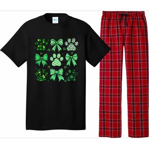 Dog St Patricks Day Coquette Dog Cat Paw Shamrock Leopard Pajama Set