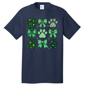 Dog St Patricks Day Coquette Dog Cat Paw Shamrock Leopard Tall T-Shirt