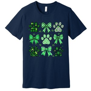 Dog St Patricks Day Coquette Dog Cat Paw Shamrock Leopard Premium T-Shirt