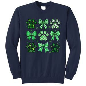 Dog St Patricks Day Coquette Dog Cat Paw Shamrock Leopard Tall Sweatshirt