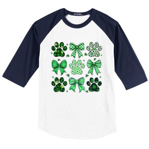 Dog St Patricks Day Coquette Dog Cat Paw Shamrock Leopard Baseball Sleeve Shirt