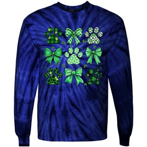 Dog St Patricks Day Coquette Dog Cat Paw Shamrock Leopard Tie-Dye Long Sleeve Shirt