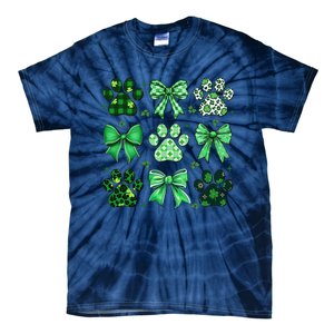 Dog St Patricks Day Coquette Dog Cat Paw Shamrock Leopard Tie-Dye T-Shirt