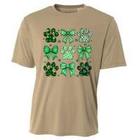 Dog St Patricks Day Coquette Dog Cat Paw Shamrock Leopard Cooling Performance Crew T-Shirt