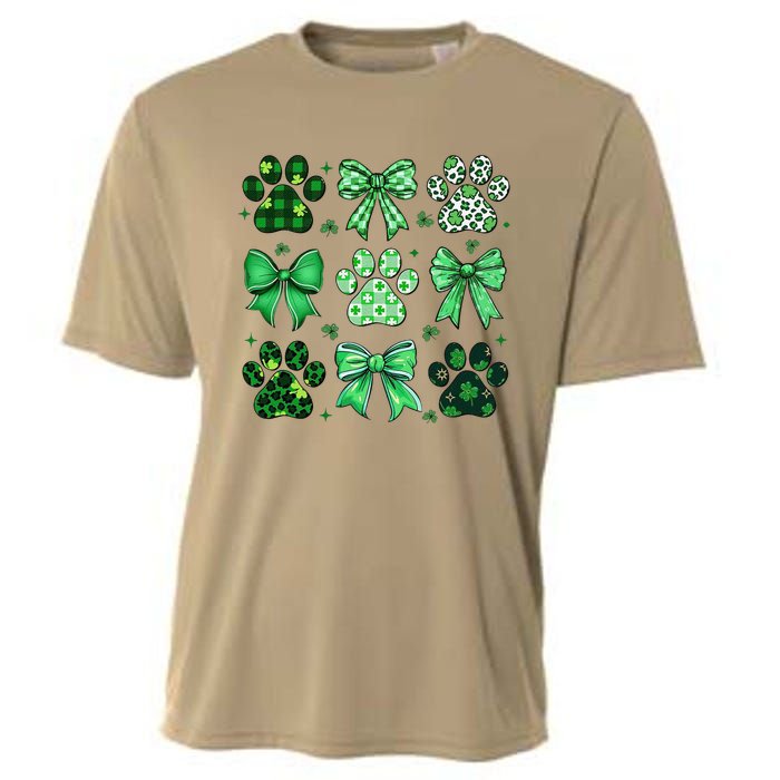 Dog St Patricks Day Coquette Dog Cat Paw Shamrock Leopard Cooling Performance Crew T-Shirt