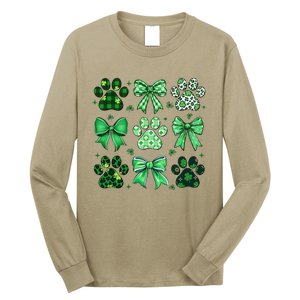 Dog St Patricks Day Coquette Dog Cat Paw Shamrock Leopard Long Sleeve Shirt