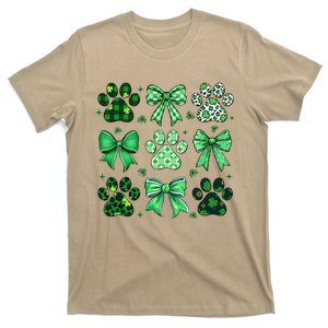 Dog St Patricks Day Coquette Dog Cat Paw Shamrock Leopard T-Shirt