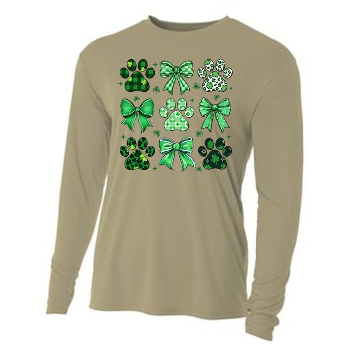 Dog St Patricks Day Coquette Dog Cat Paw Shamrock Leopard Cooling Performance Long Sleeve Crew