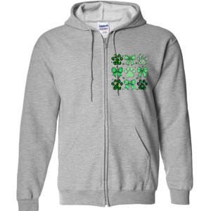 Dog St Patricks Day Coquette Dog Cat Paw Shamrock Leopard Full Zip Hoodie