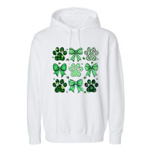 Dog St Patricks Day Coquette Dog Cat Paw Shamrock Leopard Garment-Dyed Fleece Hoodie