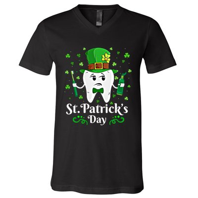 Dentist St PatrickS Day Funny Leprechaun Tooth Dental Gift V-Neck T-Shirt