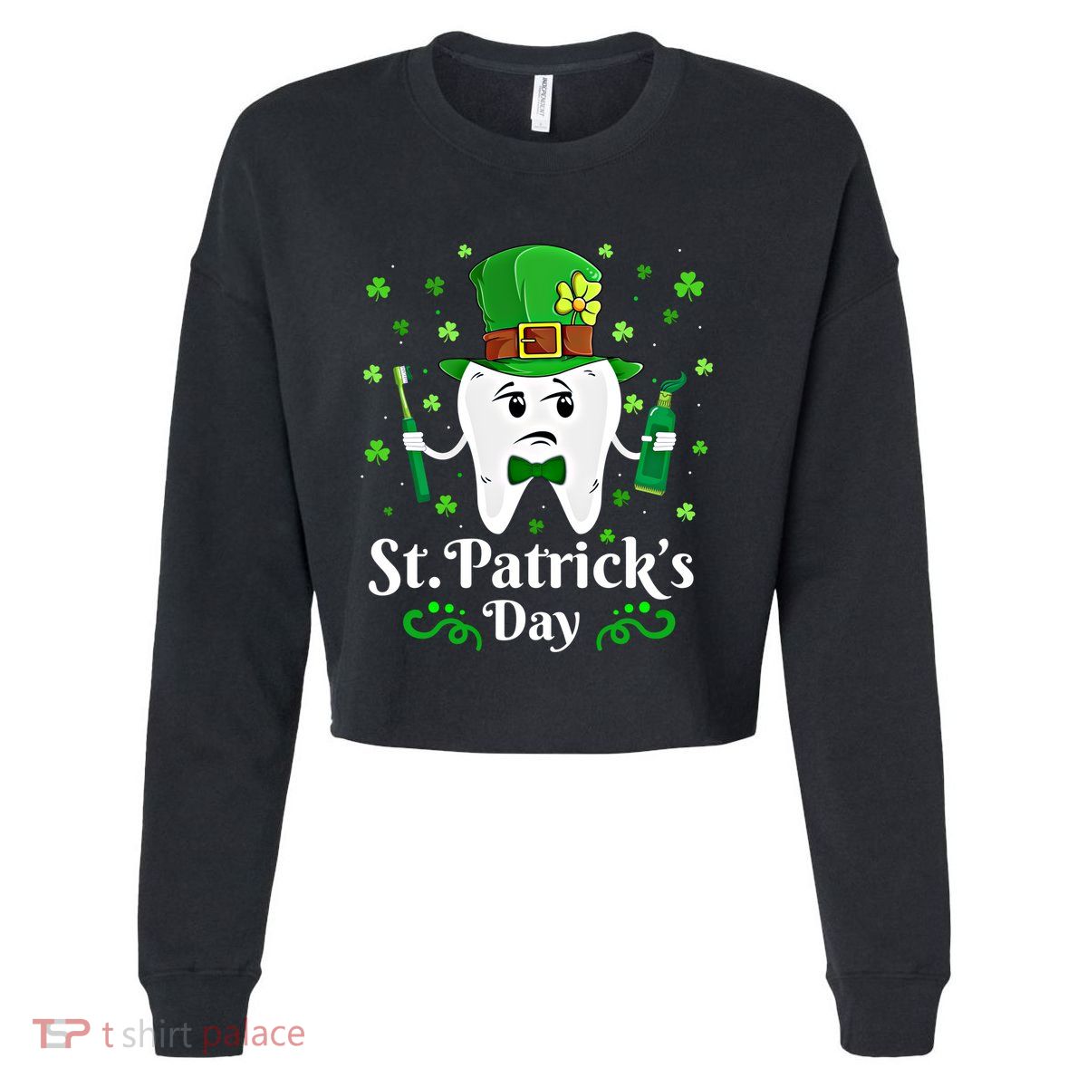 Dentist St PatrickS Day Funny Leprechaun Tooth Dental Gift Cropped Pullover Crew