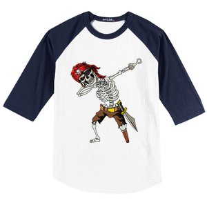 Dabbing Skeleton Pirate Halloween Jolly Roger Pirate Baseball Sleeve Shirt