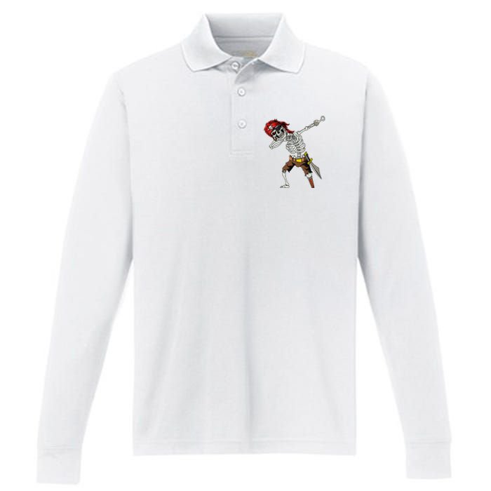 Dabbing Skeleton Pirate Halloween Jolly Roger Pirate Performance Long Sleeve Polo