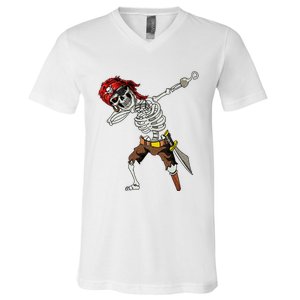 Dabbing Skeleton Pirate Halloween Jolly Roger Pirate V-Neck T-Shirt