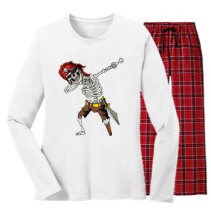 Dabbing Skeleton Pirate Halloween Jolly Roger Pirate Women's Long Sleeve Flannel Pajama Set 