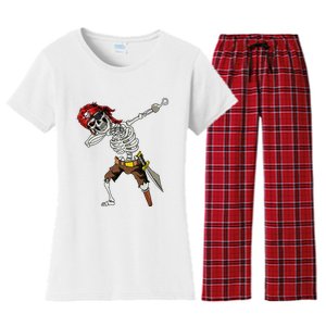 Dabbing Skeleton Pirate Halloween Jolly Roger Pirate Women's Flannel Pajama Set