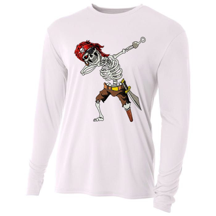 Dabbing Skeleton Pirate Halloween Jolly Roger Pirate Cooling Performance Long Sleeve Crew