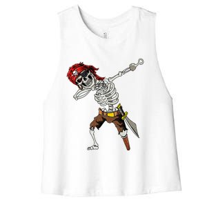 Dabbing Skeleton Pirate Halloween Jolly Roger Pirate Women's Racerback Cropped Tank