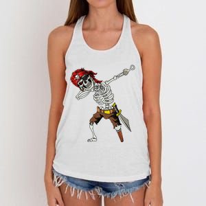 Dabbing Skeleton Pirate Halloween Jolly Roger Pirate Women's Knotted Racerback Tank