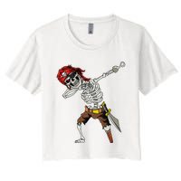 Dabbing Skeleton Pirate Halloween Jolly Roger Pirate Women's Crop Top Tee