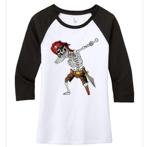 Dabbing Skeleton Pirate Halloween Jolly Roger Pirate Women's Tri-Blend 3/4-Sleeve Raglan Shirt