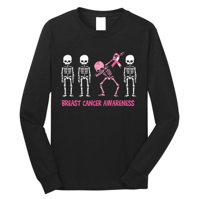 Dabbing Skeleton Pink Ribbon Breast Cancer Halloween Long Sleeve Shirt