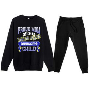 Down Syndrome Quote Mom Support Awesome Ribbon Gift Premium Crewneck Sweatsuit Set