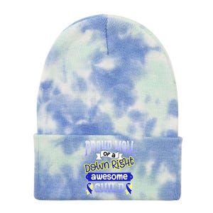 Down Syndrome Quote Mom Support Awesome Ribbon Gift Tie Dye 12in Knit Beanie