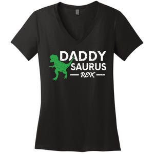 Daddy Saurus Rex Funny Coolest Dad Gift Women's V-Neck T-Shirt