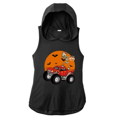 Dabbing Skeleton Riding Monster Truck Funny Halloween Cute Gift Ladies PosiCharge Tri-Blend Wicking Draft Hoodie Tank