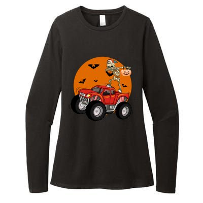 Dabbing Skeleton Riding Monster Truck Funny Halloween Cute Gift Womens CVC Long Sleeve Shirt