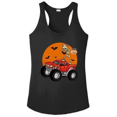 Dabbing Skeleton Riding Monster Truck Funny Halloween Cute Gift Ladies PosiCharge Competitor Racerback Tank