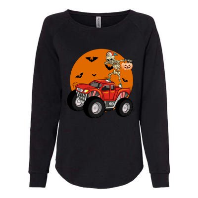 Dabbing Skeleton Riding Monster Truck Funny Halloween Cute Gift Womens California Wash Sweatshirt