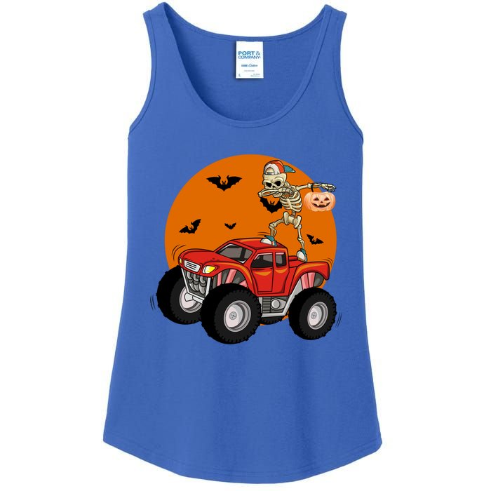 Dabbing Skeleton Riding Monster Truck Funny Halloween Cute Gift Ladies Essential Tank