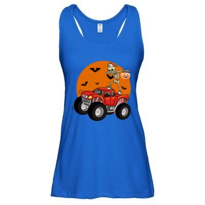 Dabbing Skeleton Riding Monster Truck Funny Halloween Cute Gift Ladies Essential Flowy Tank