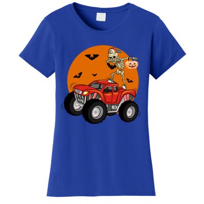 Dabbing Skeleton Riding Monster Truck Funny Halloween Cute Gift Women's T-Shirt