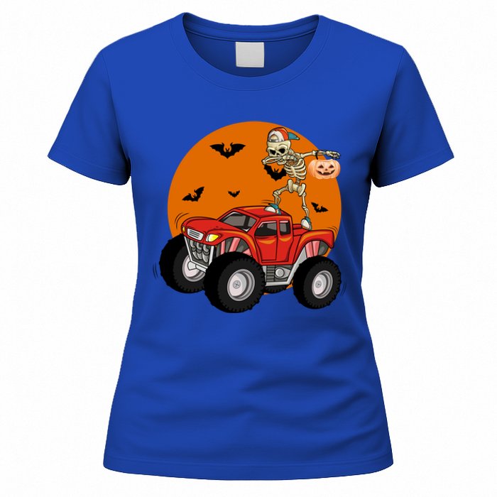 Dabbing Skeleton Riding Monster Truck Funny Halloween Cute Gift Women's T-Shirt