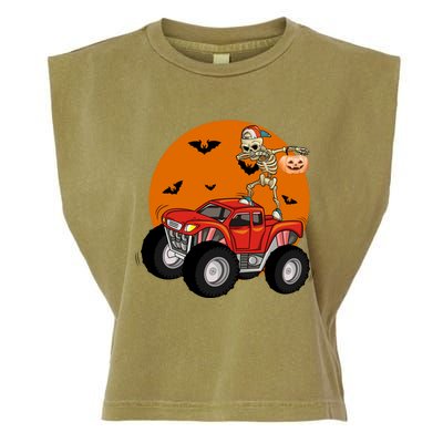 Dabbing Skeleton Riding Monster Truck Funny Halloween Cute Gift Garment-Dyed Women's Muscle Tee