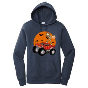 Dabbing Skeleton Riding Monster Truck Funny Halloween Cute Gift Women's Pullover Hoodie