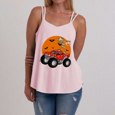 Dabbing Skeleton Riding Monster Truck Funny Halloween Cute Gift Women's Strappy Tank