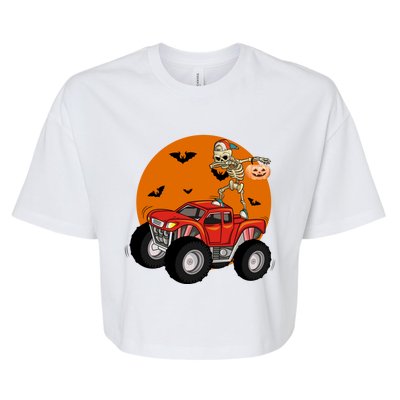 Dabbing Skeleton Riding Monster Truck Funny Halloween Cute Gift Bella+Canvas Jersey Crop Tee