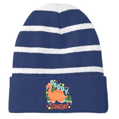 Daddy Saurus Rex Dinosaur Striped Beanie with Solid Band