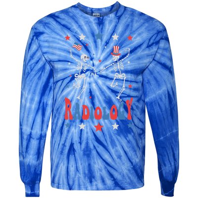 Dancing Skeleton Radiology Xray Tech Patriotic Tie-Dye Long Sleeve Shirt