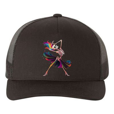 Dancing Skeleton Rainbow Ballerina Halloween Yupoong Adult 5-Panel Trucker Hat