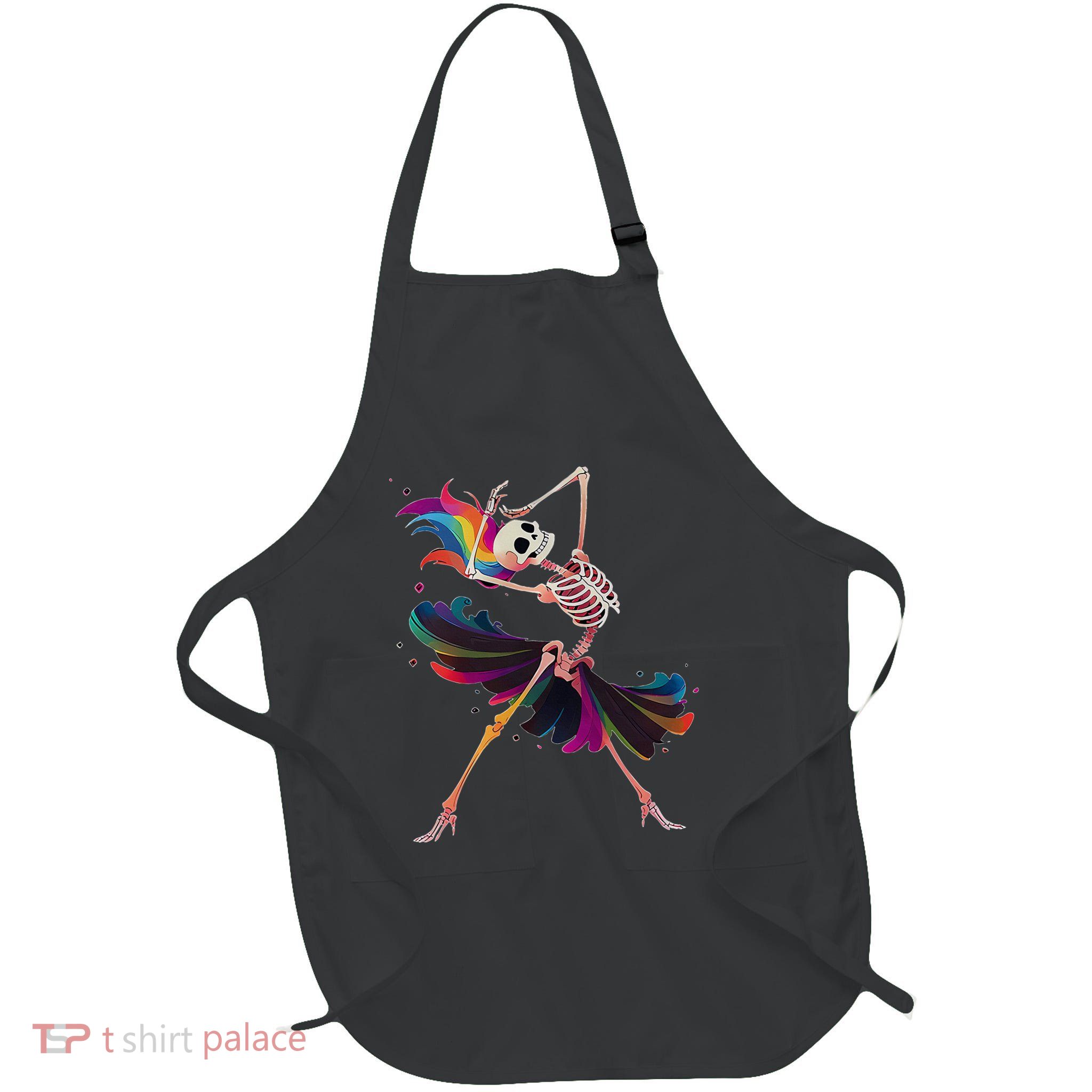 Dancing Skeleton Rainbow Ballerina Halloween Apron